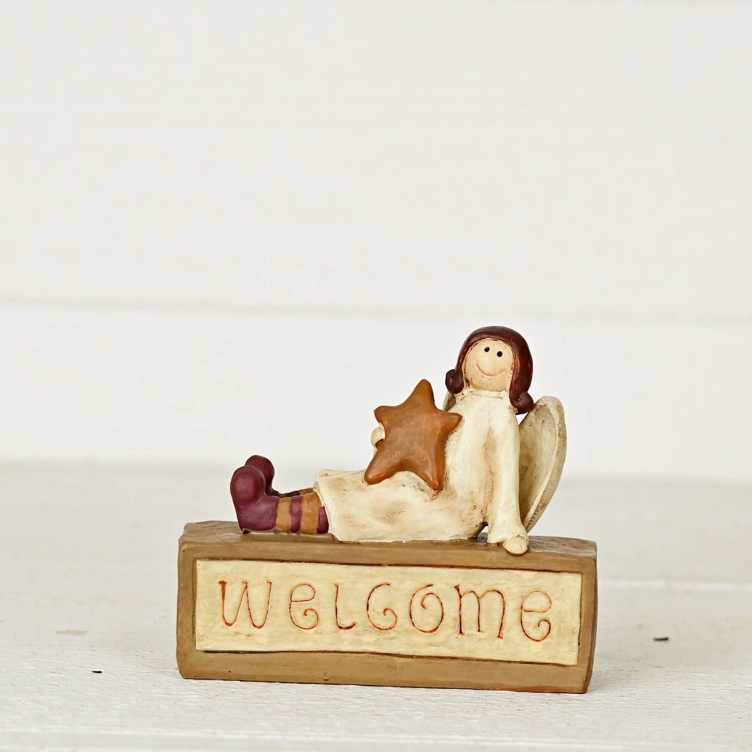 Primitive Welcome Angel Block Figurine - The Primitive Pineapple Collection