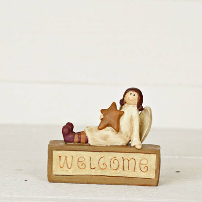 Primitive Welcome Angel Block Figurine - The Primitive Pineapple Collection