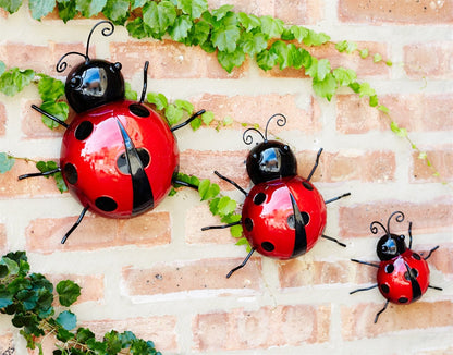 Farmhouse Country Garden Whimsical 6 pc Wall Mounted Metal LadyBugs - The Primitive Pineapple Collection
