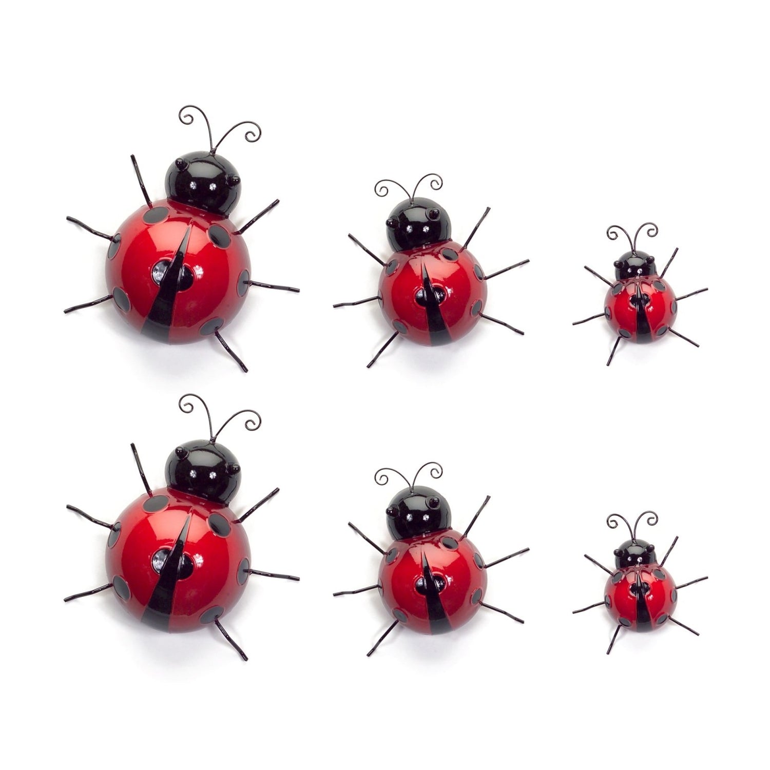 Farmhouse Country Garden Whimsical 6 pc Wall Mounted Metal LadyBugs - The Primitive Pineapple Collection