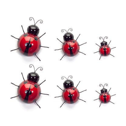 Farmhouse Country Garden Whimsical 6 pc Wall Mounted Metal LadyBugs - The Primitive Pineapple Collection