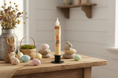 Primitive Handcrafted Spring Easter Bunny with Carrots LED Taper Candle - The Primitive Pineapple Collection