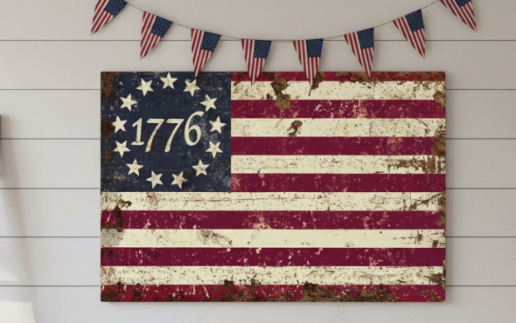 Handcrafted USA 1776 Betsy Ross Flag Metal Sign Americana 12" - The Primitive Pineapple Collection
