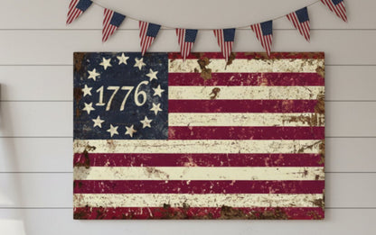 Handcrafted USA 1776 Betsy Ross Flag Metal Sign Americana 12" - The Primitive Pineapple Collection
