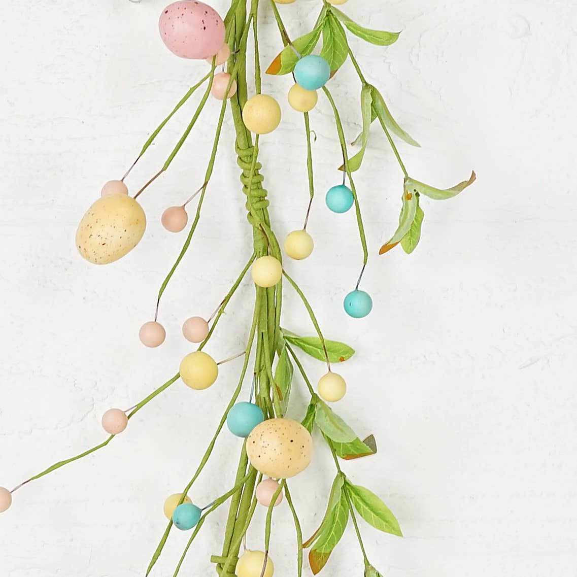 Primitive Farmhouse 4ft Pastel Egg Garland with Willow Leaves