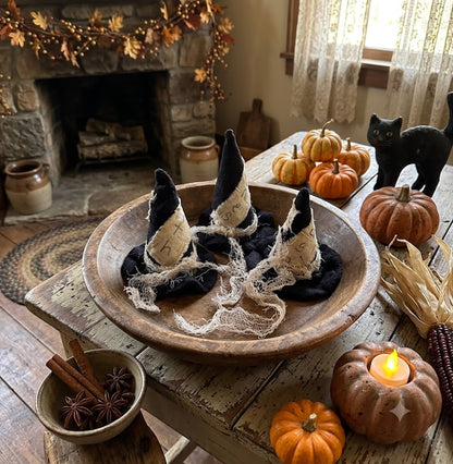 Fall Halloween Handcrafted 3 pc 4"Cinnamon Dusted Witch Hats Bowl Filler