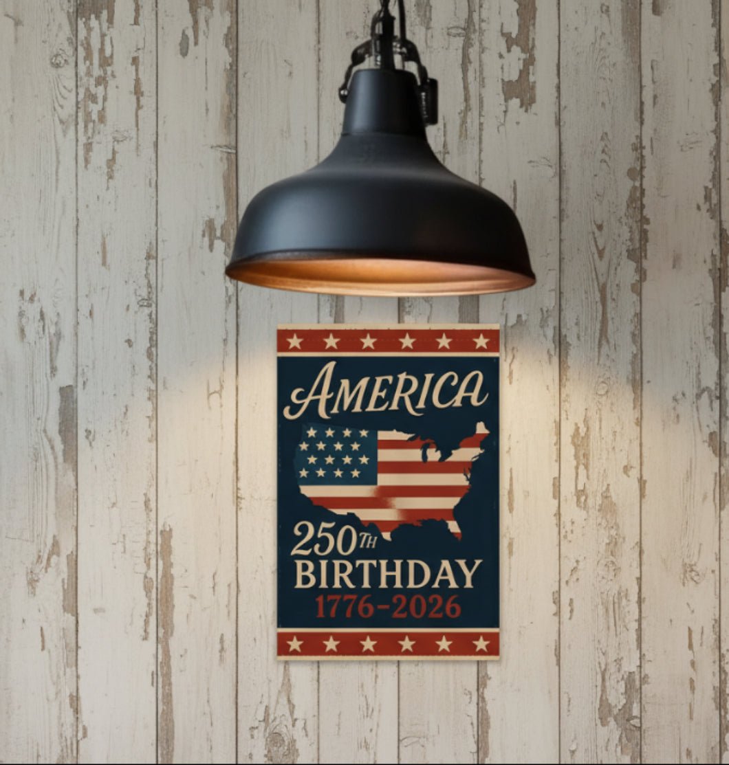 Primitive American 250th Anniversary Metal Sign Handcrafted USA 12x8 - The Primitive Pineapple Collection