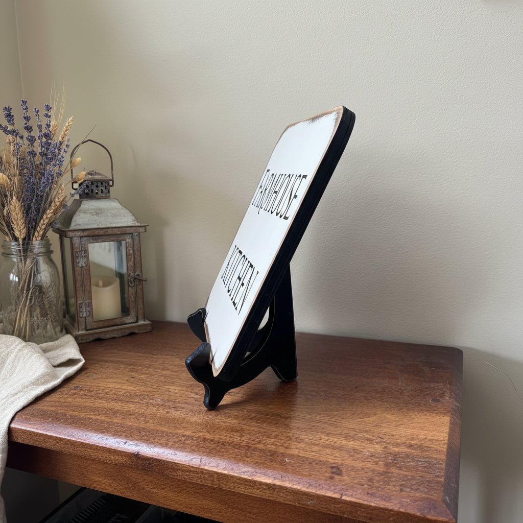 Small Black Wooden Plate &amp; Bowl Stand - 5.75" Decorative Display Easel - The Primitive Pineapple Collection