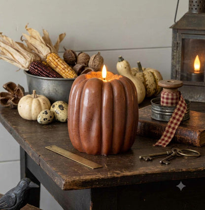 Ragon House Fall Halloween 6.5" Bronze 3D Flame Pumpkin Candle w/ Timer - The Primitive Pineapple Collection