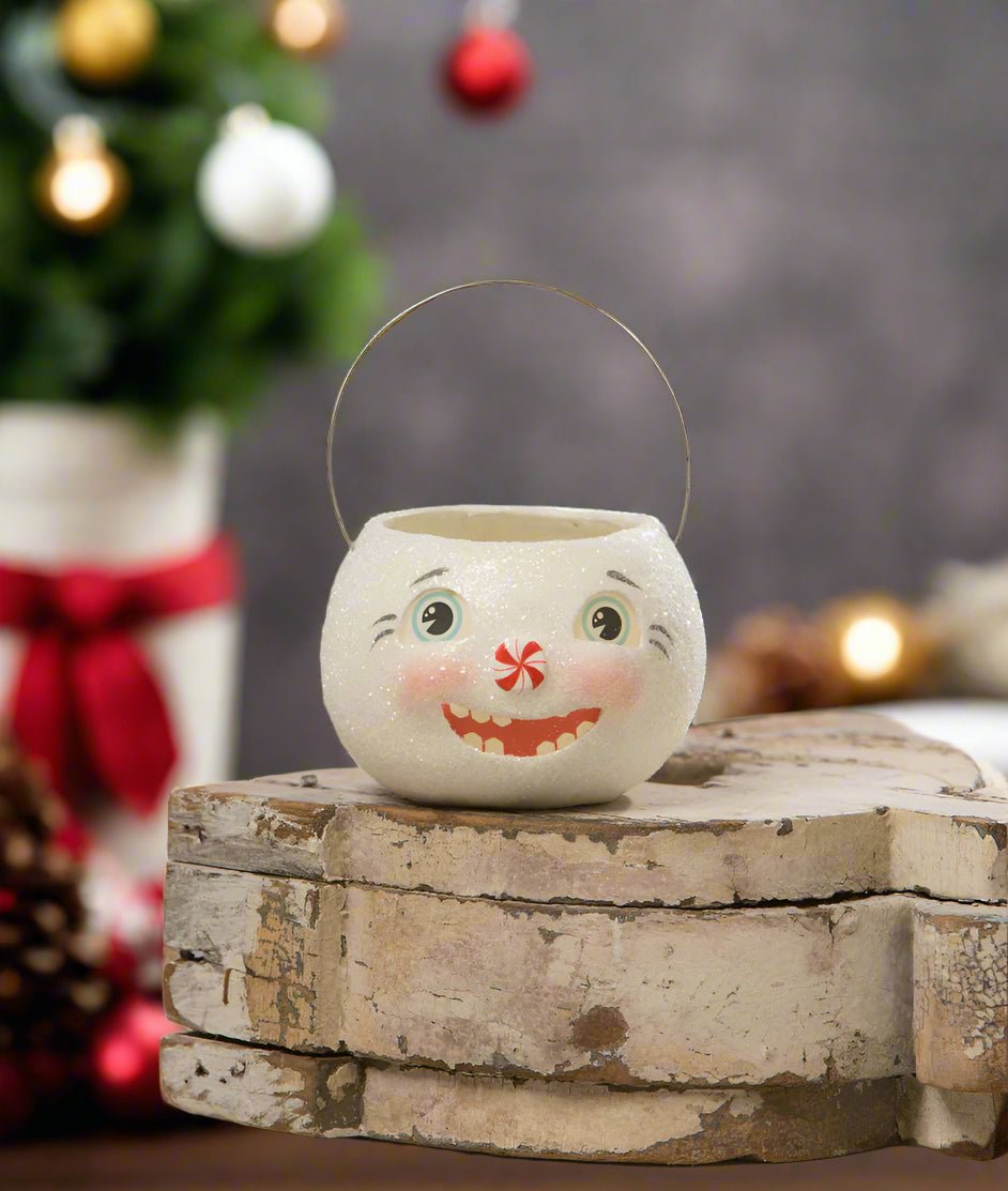 Bethany Lowe Christmas Happy Snowman Bucket Petite Ornament TJ2331 - The Primitive Pineapple Collection