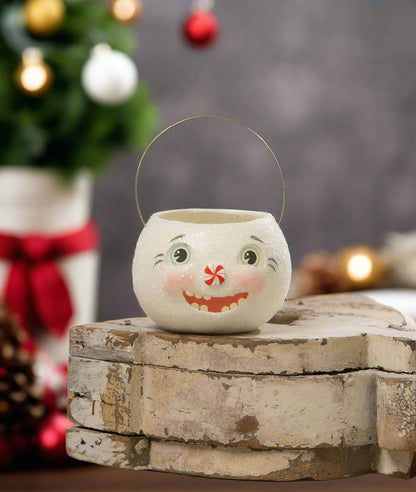 Bethany Lowe Christmas Happy Snowman Bucket Petite Ornament TJ2331 - The Primitive Pineapple Collection