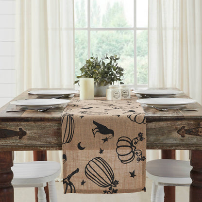 Primitive Fall Halloween Raven Harvest Burlap Jute Runner 12&quot;x60&quot; - The Primitive Pineapple Collection