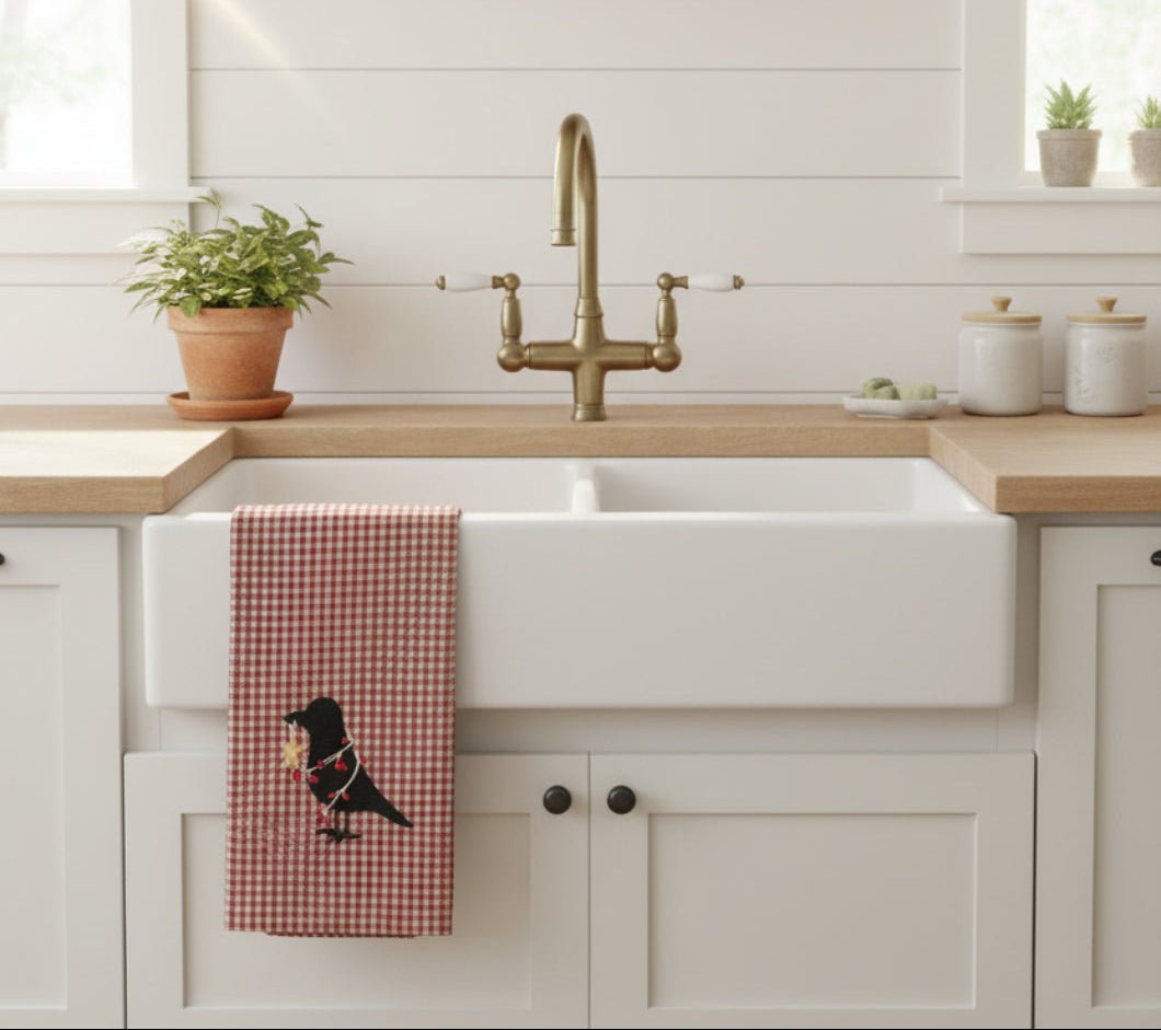 Primitive Barn Red Crow and Berries Towel - The Primitive Pineapple Collection
