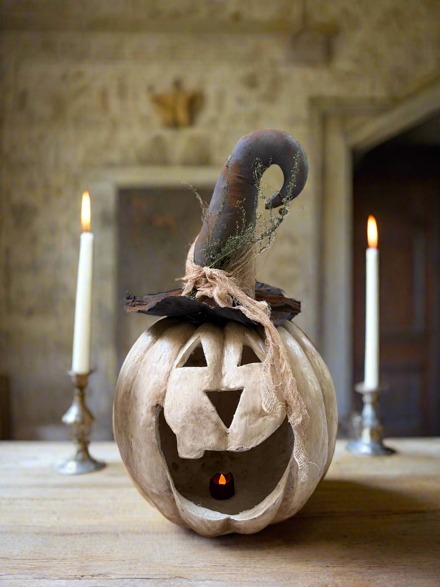 Halloween Fall Ragon House Collectable 15” White Big Mouth Pumpkin Luminary - The Primitive Pineapple Collection