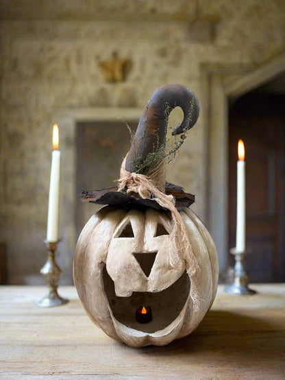 Halloween Fall Ragon House Collectable 15” White Big Mouth Pumpkin Luminary - The Primitive Pineapple Collection