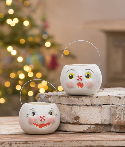 Bethany Lowe Christmas Happy Snowman Bucket Petite Ornament TJ2331 - The Primitive Pineapple Collection