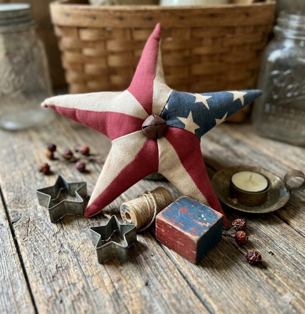 Primitive Handcrafted Americana 10" Flag Star w/ Bell - The Primitive Pineapple Collection