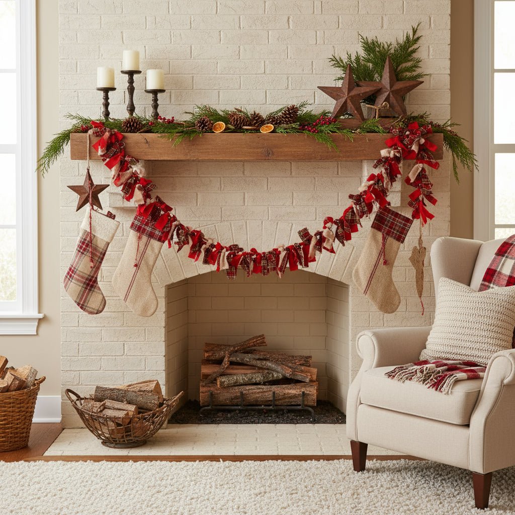 Primitive Christmas 71 In Christmas Rag Tie Garland - The Primitive Pineapple Collection