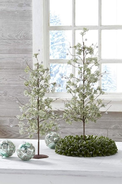 Christmas Farmhouse Rustic 24 Inch Green Glittered Tree w/Silver Beads - The Primitive Pineapple Collection