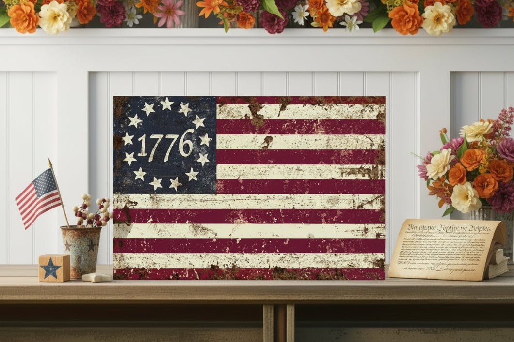 Handcrafted USA 1776 Betsy Ross Flag Metal Sign Americana 12" - The Primitive Pineapple Collection