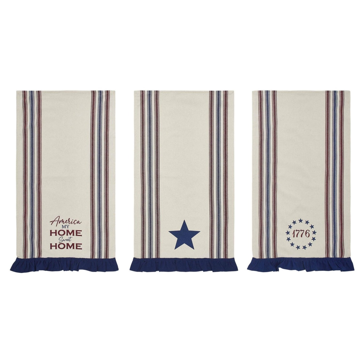 Americana Ruffled Tea Towels Set of 3 | Patriotic Kitchen Decor - The Primitive Pineapple Collection