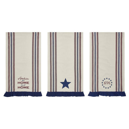 Americana Ruffled Tea Towels Set of 3 | Patriotic Kitchen Decor - The Primitive Pineapple Collection