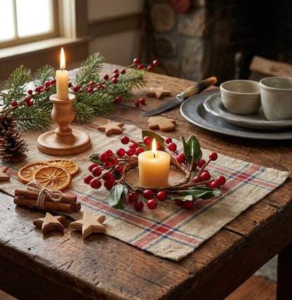 Primitive Christmas Small 4" Berry &amp; Leaf Candle Ring - The Primitive Pineapple Collection