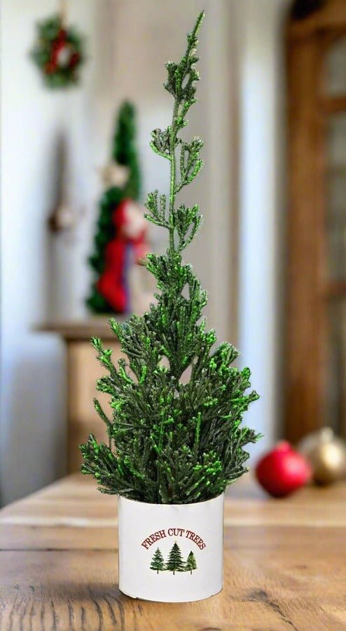 Primitive Farmhouse Christmas Cypress Tree in Fresh Cut Tin Pot 12.5" - The Primitive Pineapple Collection
