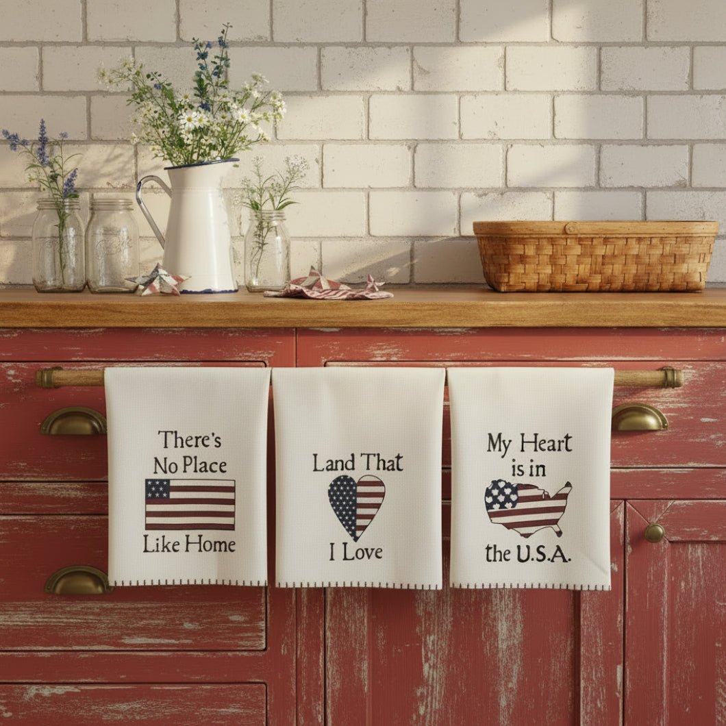 Americana The Land That I Love Americana Tea Towel Set of 3 16x28 - The Primitive Pineapple Collection