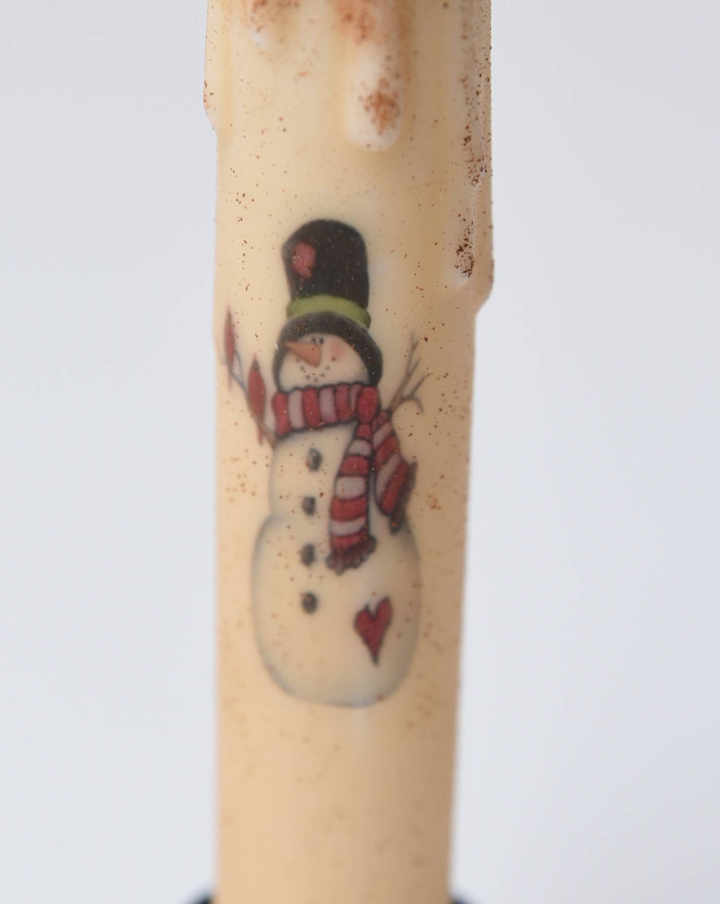 Primitive Christmas 7&quot; Snowman with Cardinals LED Timer Taper Candle - The Primitive Pineapple Collection