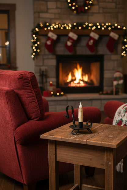 Primitive Early American Black Iron Raised Taper Holder - The Primitive Pineapple Collection