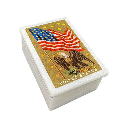 American Flag - Bald Eagle White Soapstone Decorative Box - The Primitive Pineapple Collection