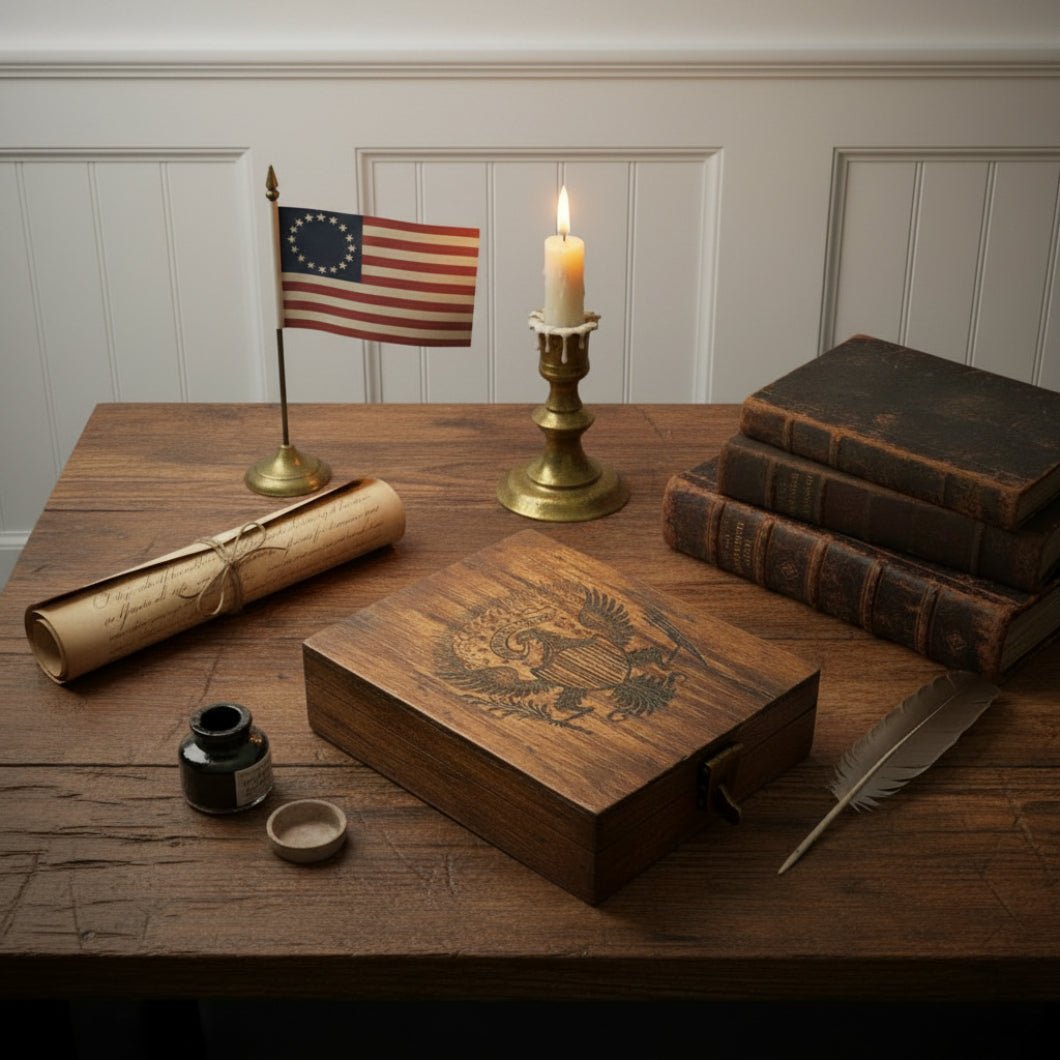 Handcrafted Teak Wood Eagle Playing Card Box – Americana Etched Storage Box, 4 - 5/8" - The Primitive Pineapple Collection