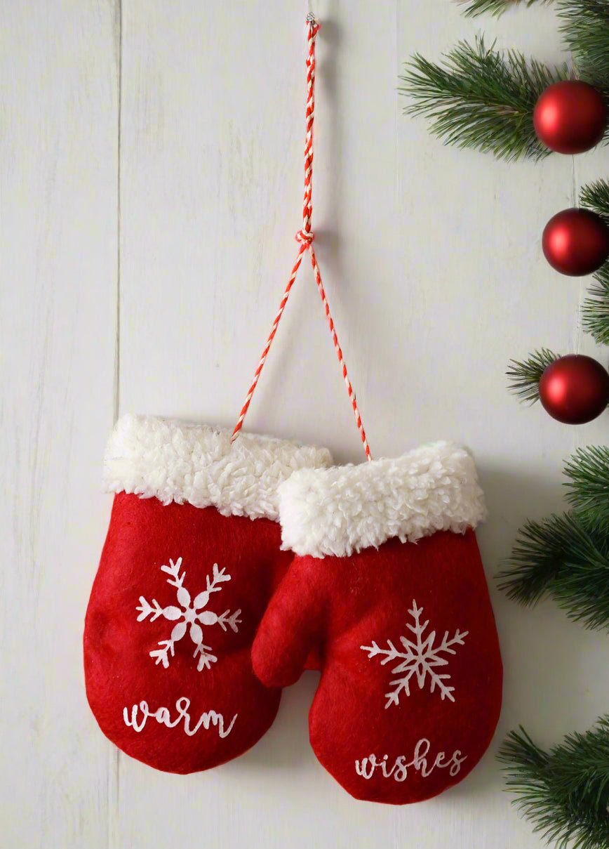 Primitive Christmas Warm Wishes Mitten Ornament 4.25&quot; - The Primitive Pineapple Collection