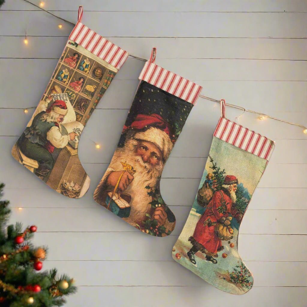 Primitive Christmas Vintage Santa Stockings 17&quot; - The Primitive Pineapple Collection