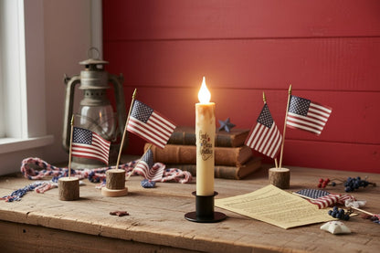 7" God Bless America LED Timer Taper Candle - Primitive Americana Decor - The Primitive Pineapple Collection