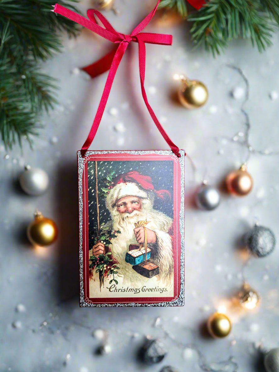 Primitive Christmas Metal Vintage Santa Postcard Ornaments Choice of Design - The Primitive Pineapple Collection