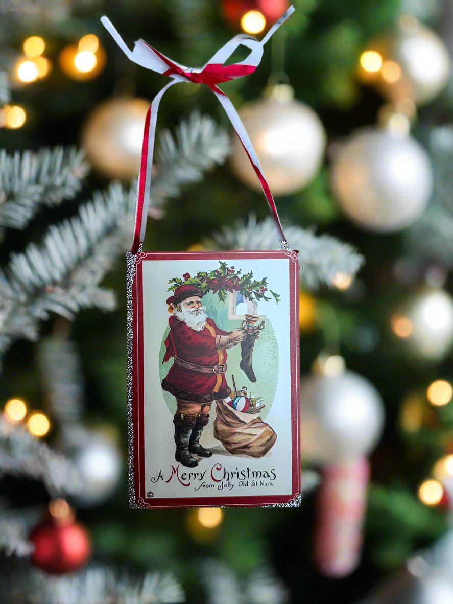 Primitive Christmas Metal Vintage Santa Postcard Ornaments Choice of Design - The Primitive Pineapple Collection
