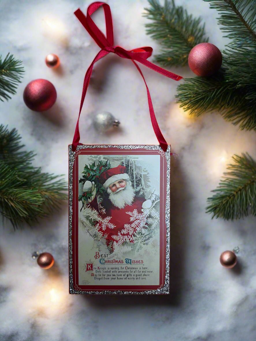 Primitive Christmas Metal Vintage Santa Postcard Ornaments Choice of Design - The Primitive Pineapple Collection