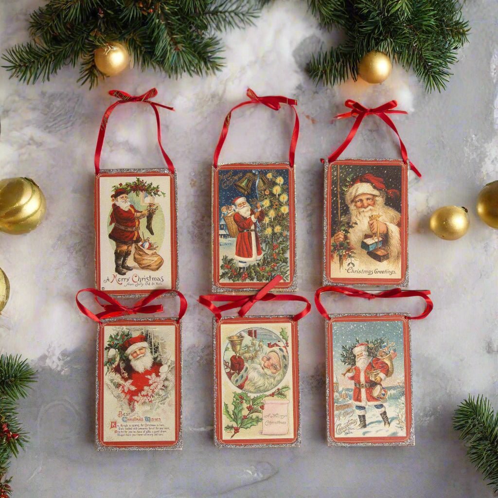 Primitive Christmas Metal Vintage Santa Postcard Ornaments Choice of Design - The Primitive Pineapple Collection