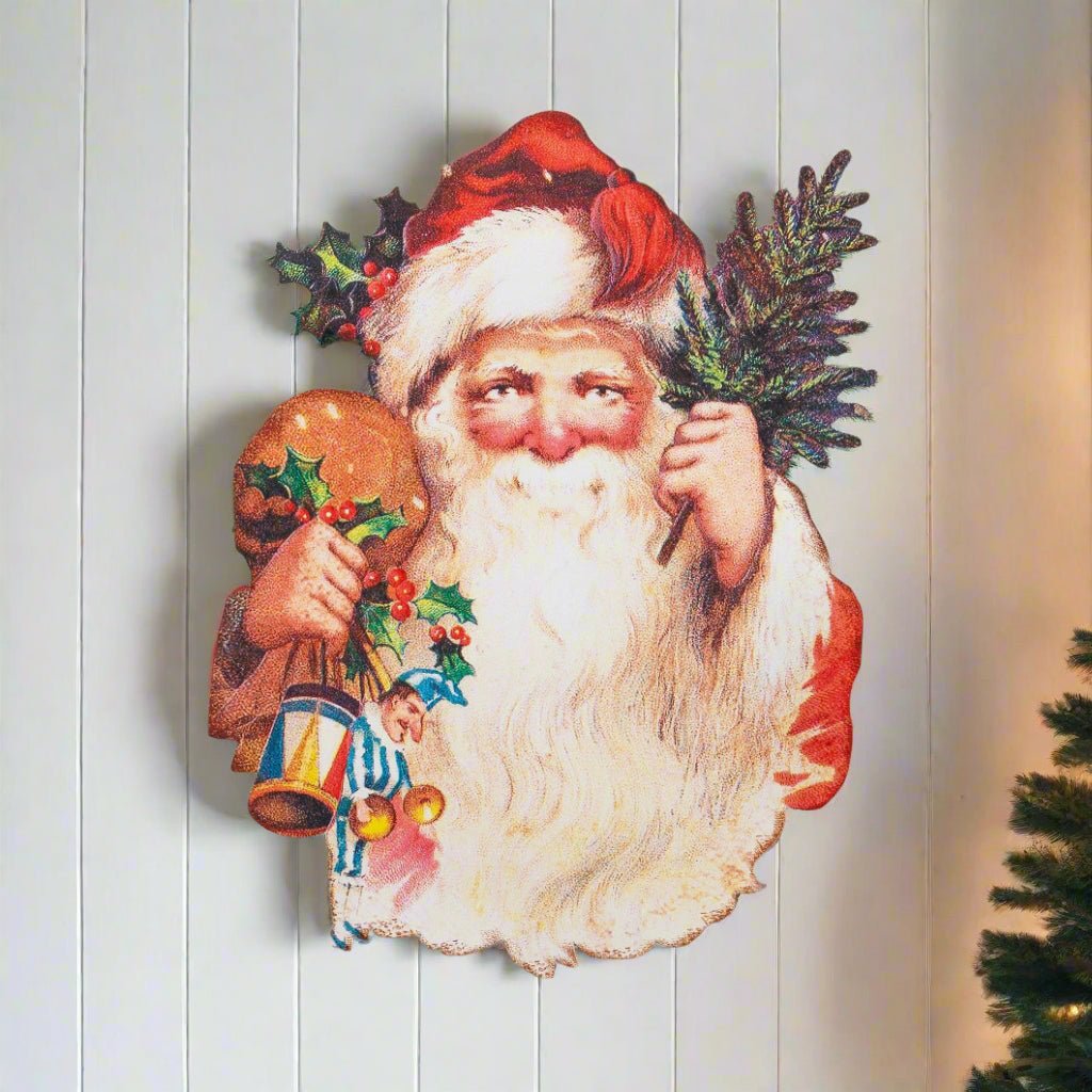 Primitive Christmas Metal Victorian Santa Sign 18&quot; - The Primitive Pineapple Collection