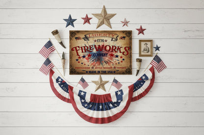 Liberty Fireworks Co. Metal Wall Decor - Handcrafted Patriotic Sign, 12x8 - The Primitive Pineapple Collection
