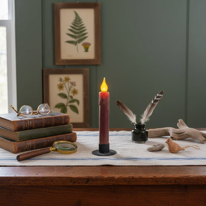 Primitive/Country Brown 7" Battery Operated Flameless Taper Candle W/ Timer - The Primitive Pineapple Collection