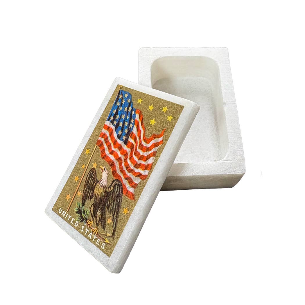 American Flag - Bald Eagle White Soapstone Decorative Box - The Primitive Pineapple Collection
