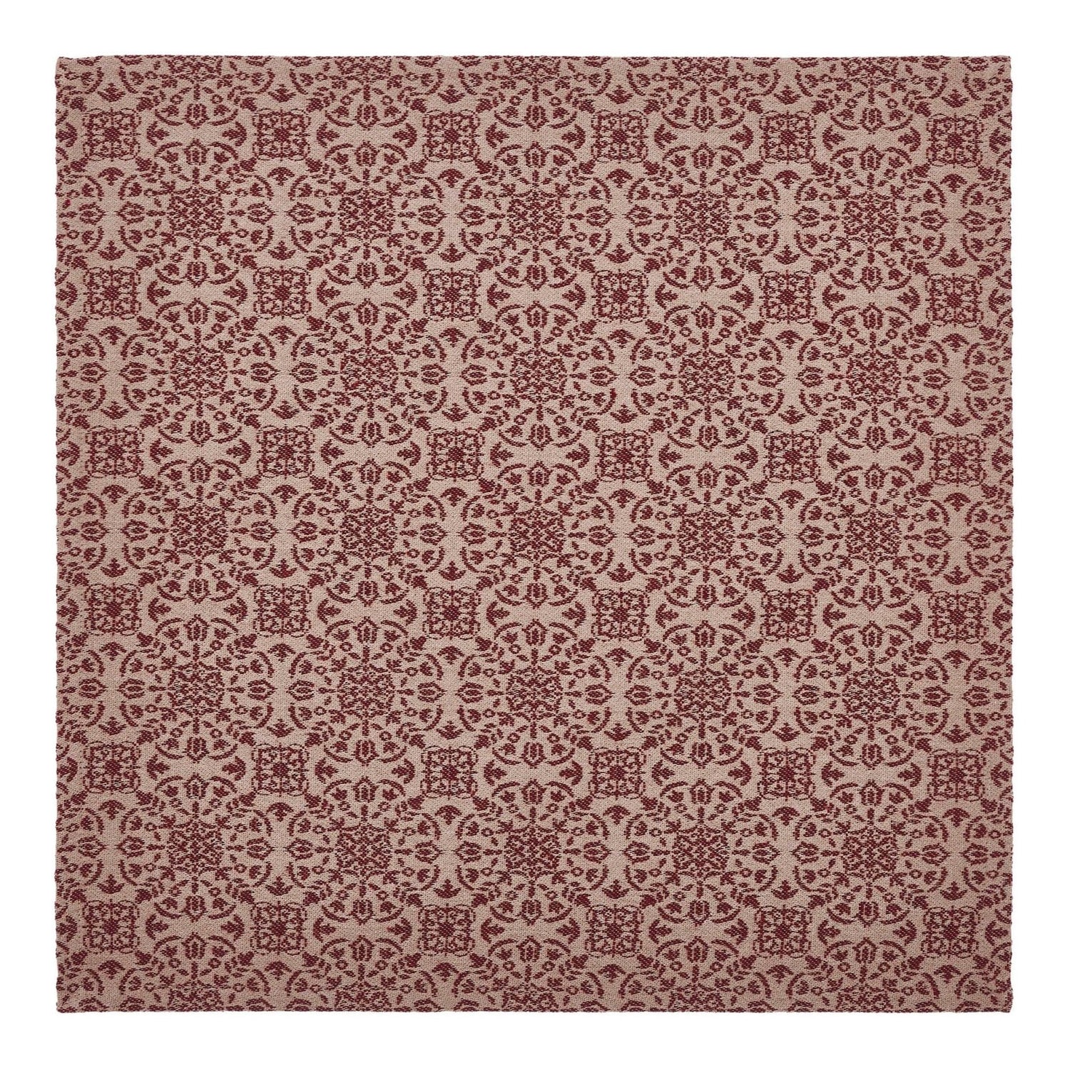 Farmhouse Burgundy Tan Jacquard Table Topper 20x20 - The Primitive Pineapple Collection