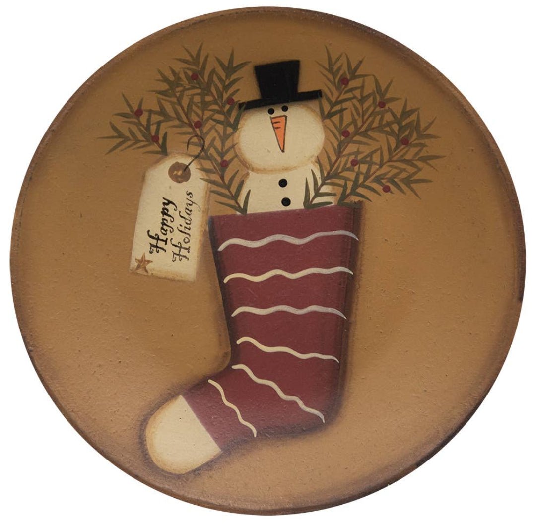 Primitive Christmas 6&quot; Folk Art Snowman Plate 3 Designs - The Primitive Pineapple Collection