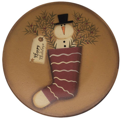 Primitive Christmas 6&quot; Folk Art Snowman Plate 3 Designs - The Primitive Pineapple Collection