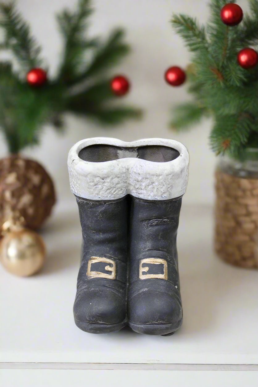 Primitive Farmhouse Christmas 4.5&quot; Ceramic Santa Boots 3 Color Choices - The Primitive Pineapple Collection