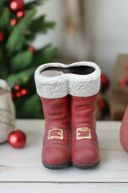 Primitive Farmhouse Christmas 4.5&quot; Ceramic Santa Boots 3 Color Choices - The Primitive Pineapple Collection