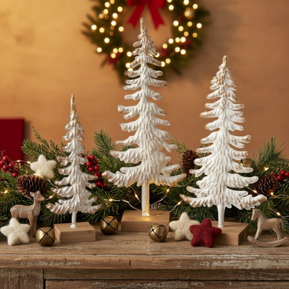 Primitive Christmas 3 pc White and Gold Metal Tree Silhouettes